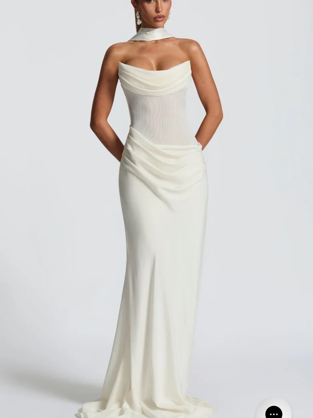 Ivory Strapless Maxi Dress with Draped Choker